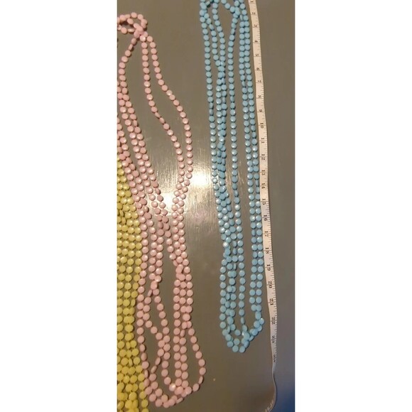 Three Strand Necklace Beaded Octogan Pastel Yellow Pink Blue Vintage Lot Of 3 - Picture 8 of 9